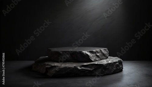 sleek stone stage black granite display elevating product montages with understated elegance photo