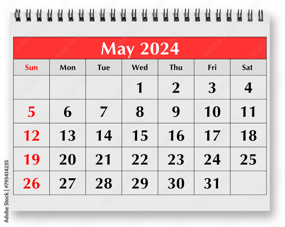 Fototapeta premium Page of the annual monthly calendar - May 2024