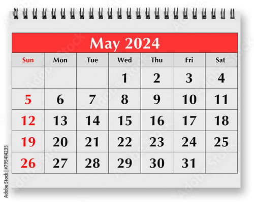 Page of the annual monthly calendar - May 2024