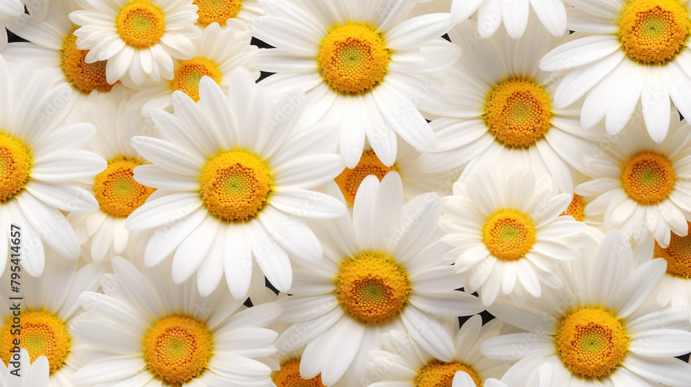 A dynamic overhead view of daisies arranged in a seamless, psychedelic pattern, creating an eye-catching 70s-inspired background. A dynamic overhead view of daisies arranged in a seamless, psychedelic pattern, creating an eye-catching 70s-inspired background.