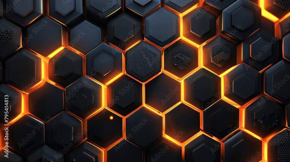 Black and Orange Hexagonal Background With Orange Lights Black and Orange Hexagonal Background With Orange Lights