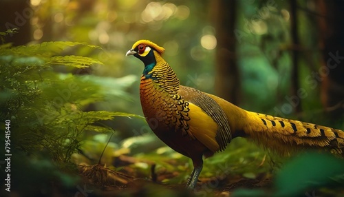golden pheasant chrysolophus pictus in green nature photo