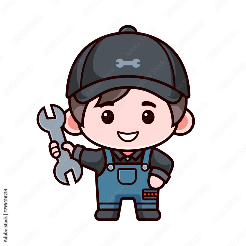 cartoon character mechanic with wrench cartoon character mechanic with wrench