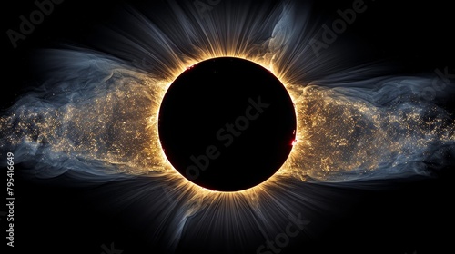 Eclipse: A 3D illustration of a total solar eclipse, with the moon completely blocking the sun