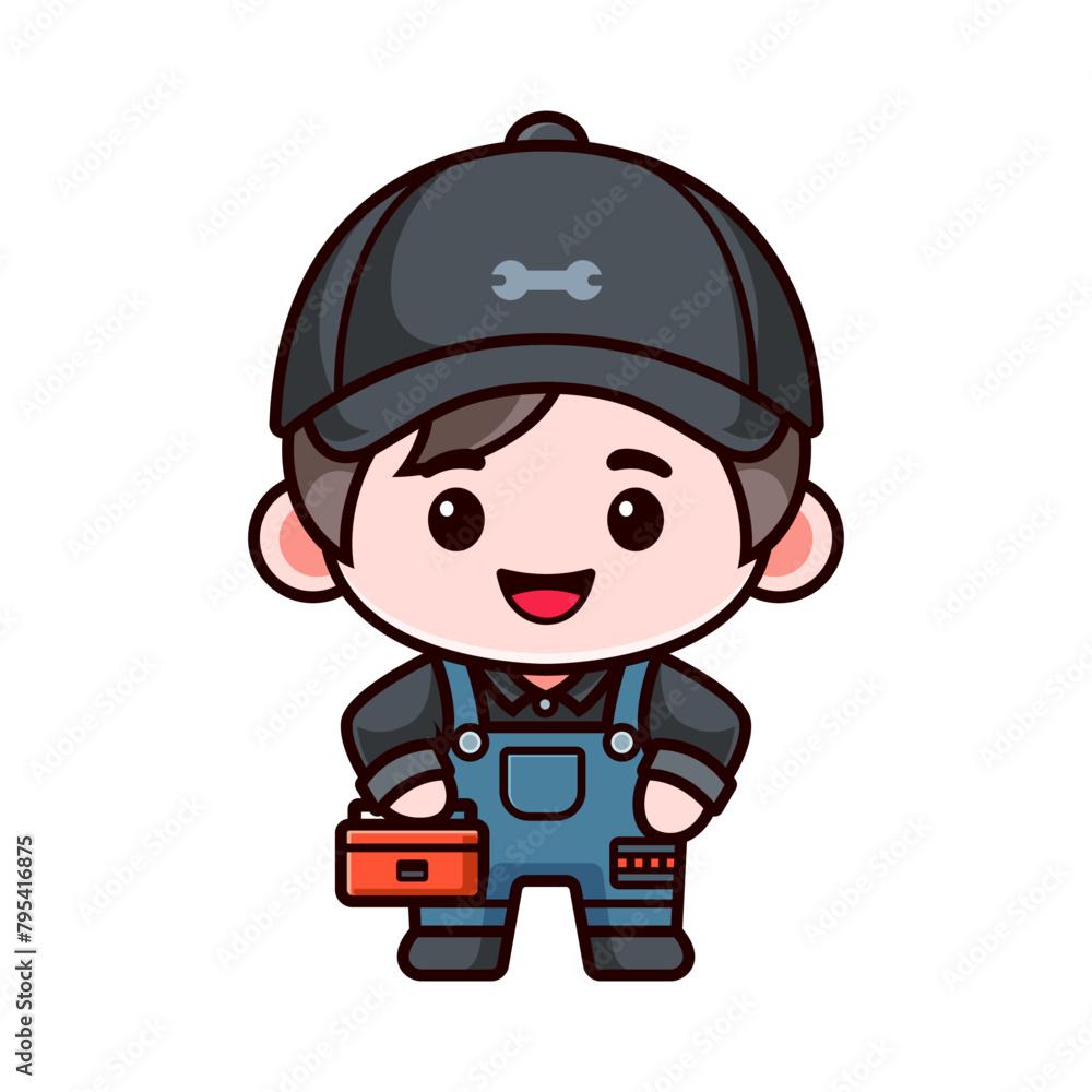 cartoon character mechanic with mechanical toolbox cartoon character mechanic with mechanical toolbox