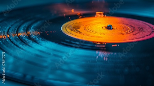 A closeup of a vinyl record. AI generate illustration