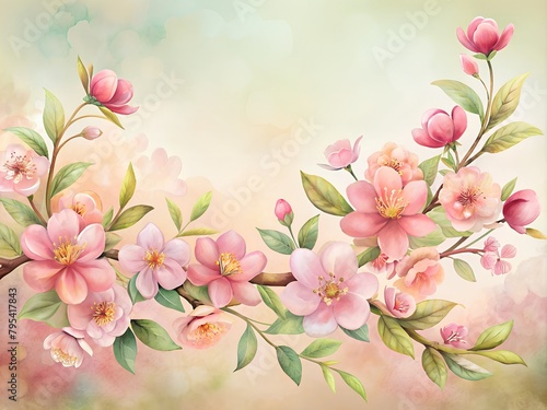 Floral Spring Cherry Flowers Blossom. Realistic banner with pink blossom background on soft light background for wallpaper design.