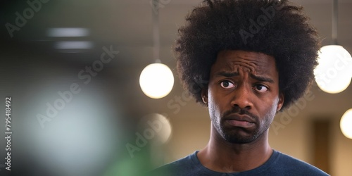 Photo of a Sad Black Person in The Office. Mental Health Problems, Anxiety