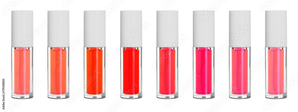 Fototapeta premium Lip glosses in different colors isolated on white, set