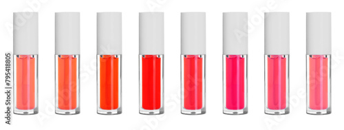 Lip glosses in different colors isolated on white  set