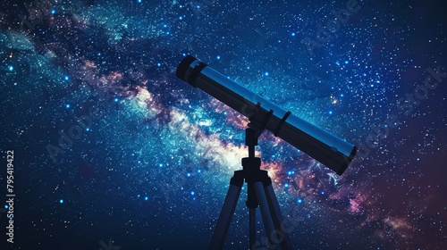 Night Sky: A photo of a telescope pointing towards the night sky
