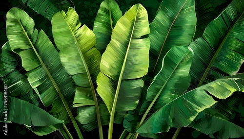 banana leaves and branch of isolated tropical green leaves exotic and unique digital illustration and painting of elements found in mainly brazilian forests and jungles photo
