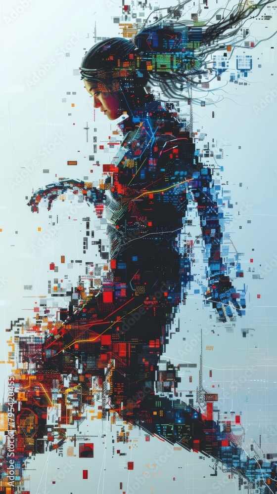A woman made of colorful pixels. A woman made of colorful pixels.