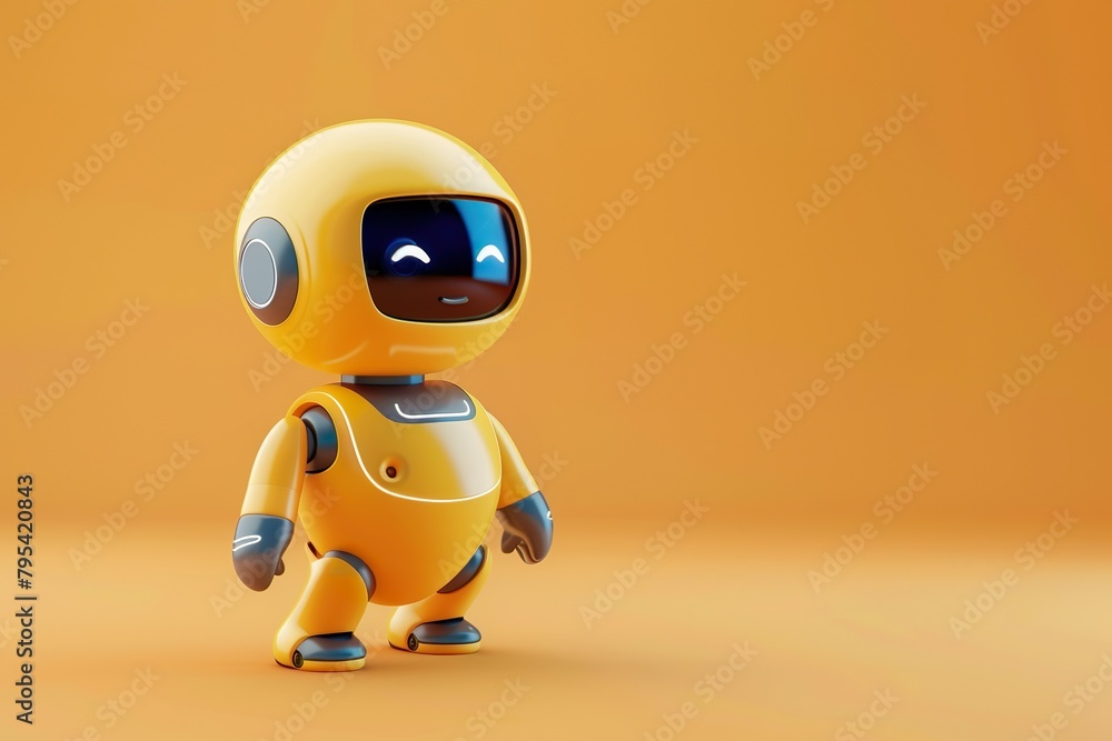 Highly detailed  friendly robot chat bot  character with expressive eyes and a futuristic orange and white design, embodying advanced technology and AI