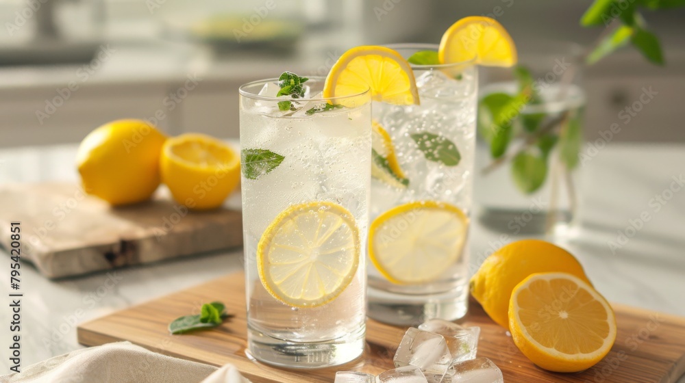 Fototapeta premium Glasses of Lemonade on Table