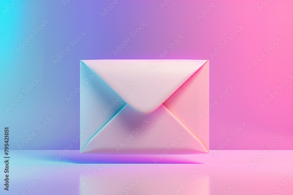 An iridescent envelope against a gradient background, its reflective surface creating a holographic effect, depicting concepts of communication and technology An iridescent envelope against a gradient background, its reflective surface creating a holographic effect, depicting concepts of communication and technology