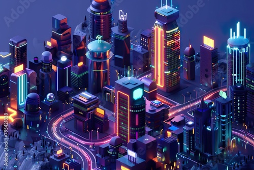 A dazzling city skyline at night, alive with neon lights and futuristic architecture, evoking a sense of advanced urban technology.