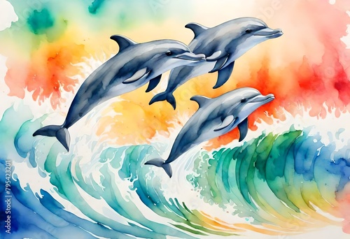 dolphins in the water painting  © Shahla
