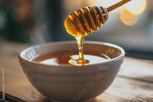 Surrender to the sweet embrace of liquid honey, its smooth texture tantalizing your taste buds with every luxurious sip photo