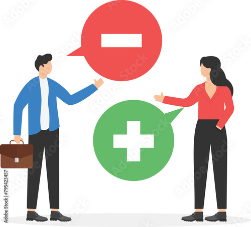 Business people with positive and negative thinking speech bubble, bad and good thoughts, Pessimist and optimist concept


