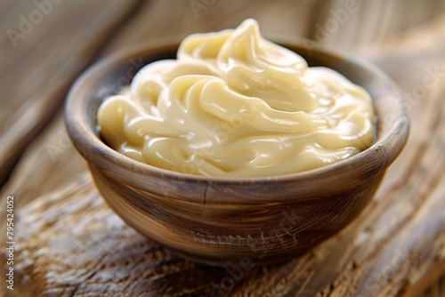 Lose yourself in the velvety smoothness of liquid mayonnaise  its subtle flavor and pale appearance inspiring tranquility