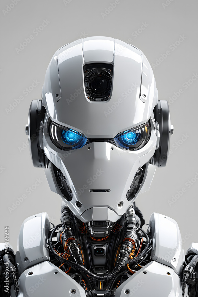 Portrait of humanoid advanced robot isolated on background, Generative AI Portrait of humanoid advanced robot isolated on background, Generative AI