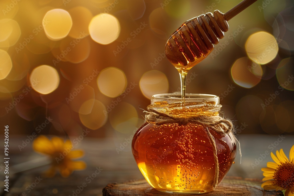 Indulge in the smooth richness of liquid honey, its golden glow radiating warmth and comfort with every drop Indulge in the smooth richness of liquid honey, its golden glow radiating warmth and comfort with every drop