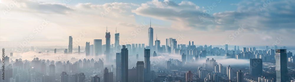 Morning haze over the urban skyline. Generative AI