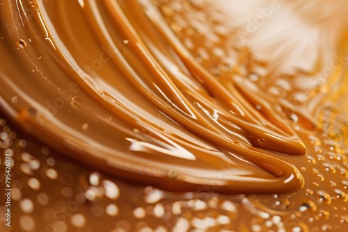 Immerse yourself in the velvety embrace of liquid caramel, its smooth surface reflecting the warmth of pure indulgence