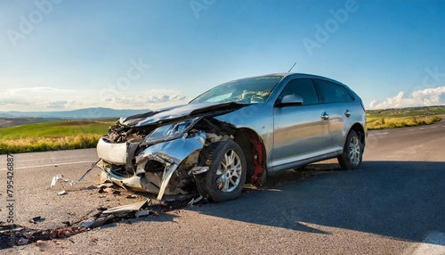 road accident with damaged car