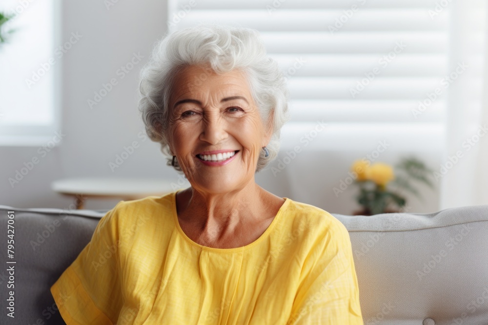 Happy grandmother sitting on the sofa, smiling. Happy grandmother sitting on the sofa, smiling.