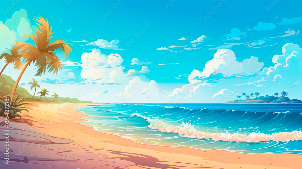 Sand and tropical sea background. Summer vacation concept. Ai art