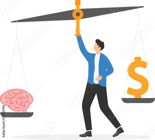 Businessman outweighing a small group - comparative advantage concept vector

