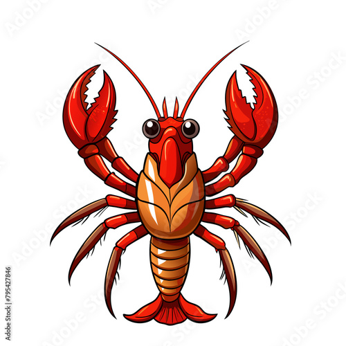 Lobster vector illustration. Cartoon isolated red crawfish, whole underwater crayfish with claws and tail, sea crustacean animal and exotic luxury lobster meal for delicatessen restaurant menu
