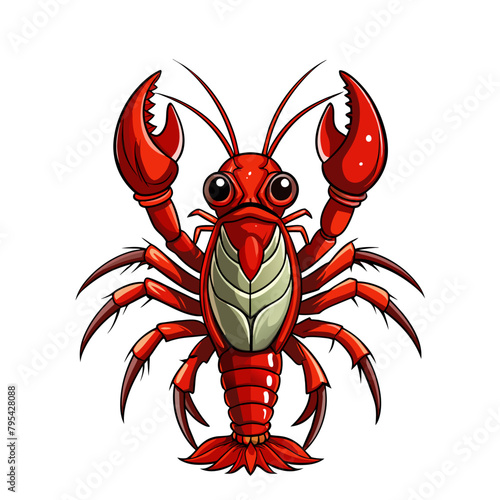 Lobster vector illustration. Cartoon isolated red crawfish, whole underwater crayfish with claws and tail, sea crustacean animal and exotic luxury lobster meal for delicatessen restaurant menu