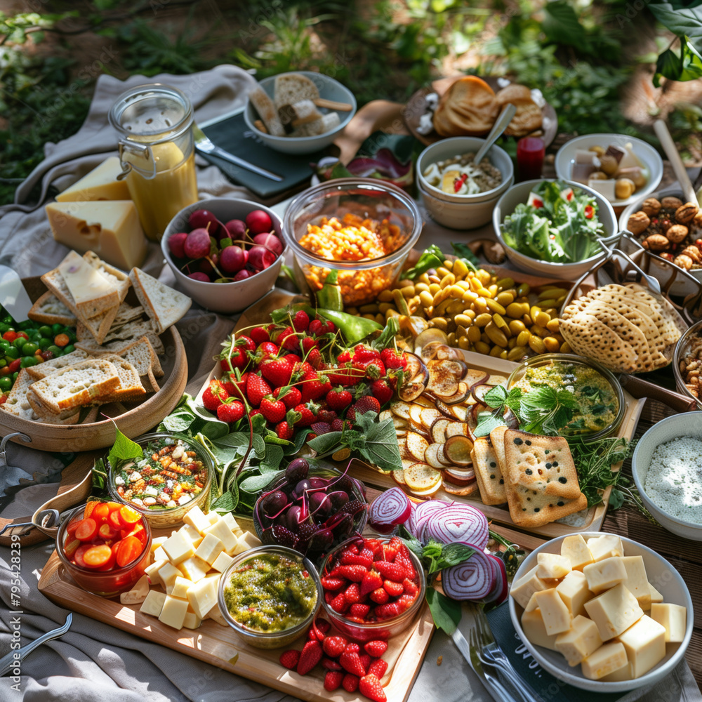 Gourmet Picnic Spread in a Lush Garden Setting