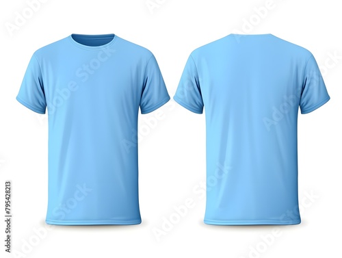 Carolina blue t-shirt front and back view clothes mockup on isolated white background