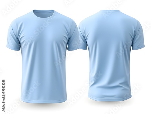 Carolina blue t-shirt front and back view clothes mockup on isolated white background