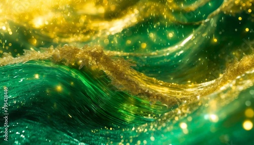 artistic green gold christmas waves background flowing wavy special effect emerald and yellow abstract waves fantasy backdrop magic holiday modern art happy holliday green waves copy space banner photo