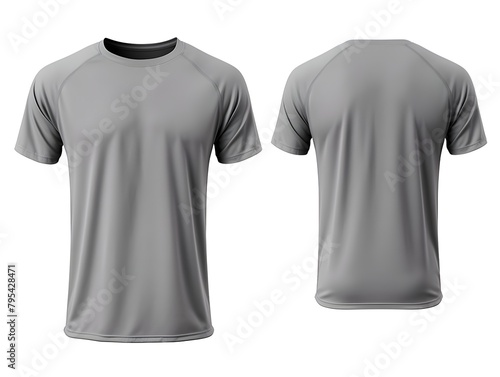 Heather gray t-shirt front and back view clothes on isolated white background