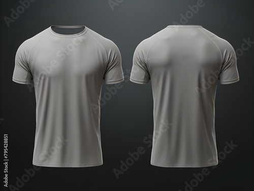 Heather gray t-shirt front and back view clothes on isolated dark background