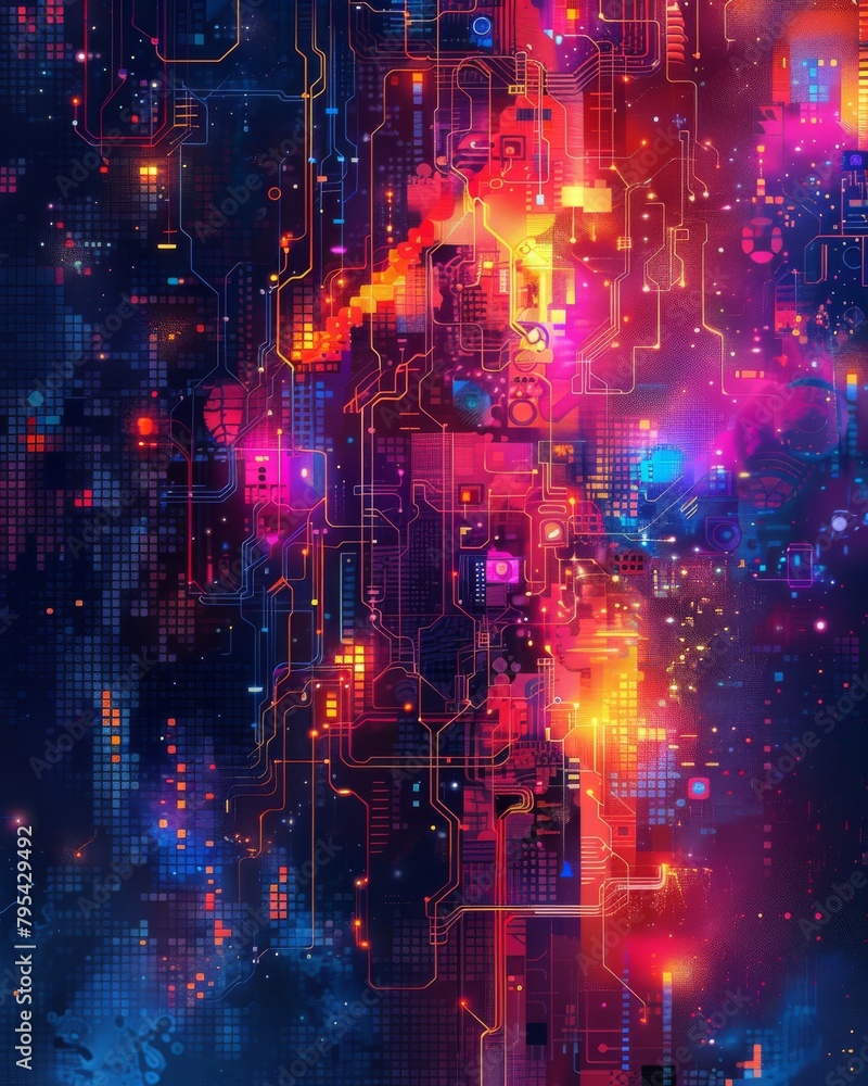 Fototapeta premium circuit board with a bright orange glow