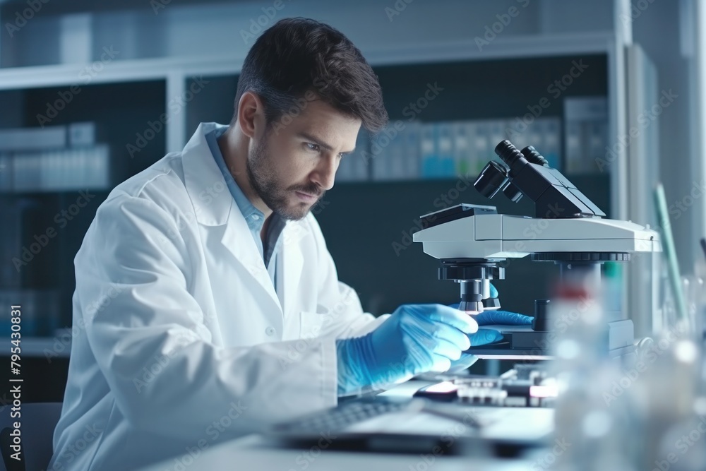 Doctor, microbiologist studying elements in laboratory Doctor, microbiologist studying elements in laboratory