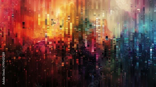 colorful abstract painting with a hint of city lights