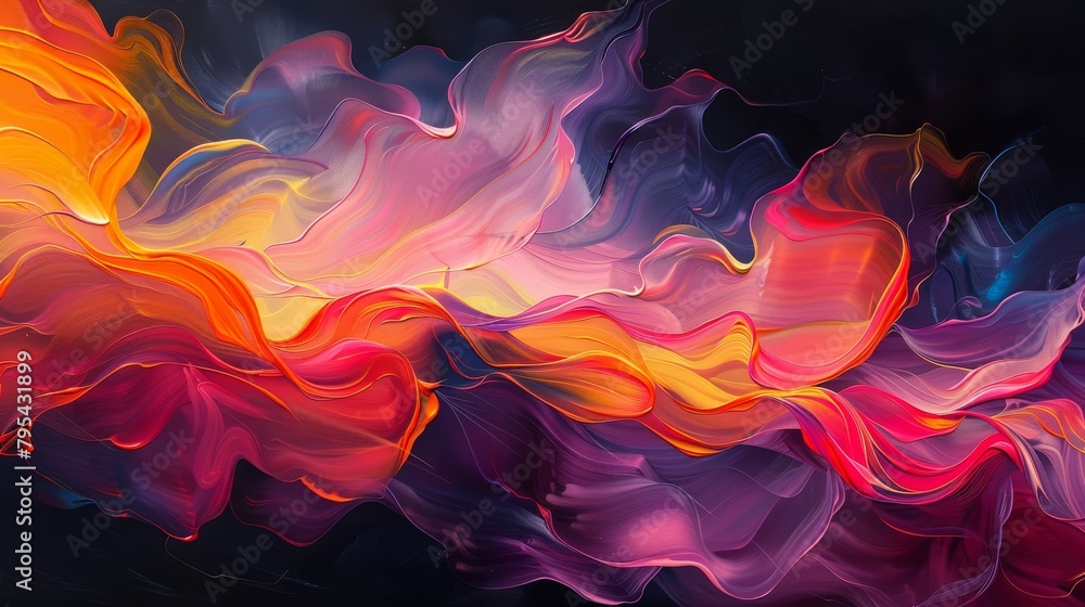 Obraz premium Colorful abstract painting with vibrant hues of purple, blue, pink and orange.