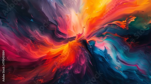 Colorful abstract painting with vibrant colors and a sense of movement.