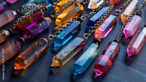 Colorful crystal necklace on dark background