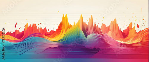 A bright and modern digital artwork of an abstract landscape, resembling sound waves or digital music visualization