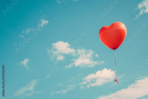 Heart-shaped balloon floating in the sky