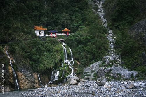 Changchun temple, Eternal Spring Shrine and waterfall at Taroko National Park in Hualien, Taiwan      